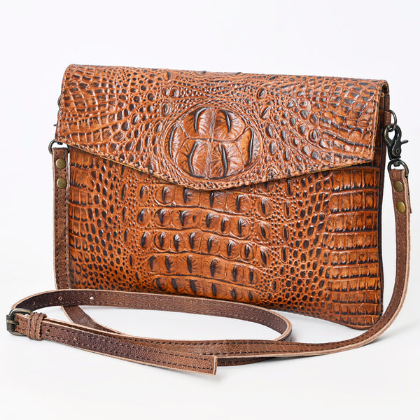 ADBGS178 Crocodile Embossed Genuine Leather Crossbody Envelope - Western Style