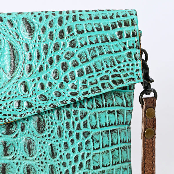 ADBGS178 Crocodile Embossed Genuine Leather Crossbody Envelope - Western Style