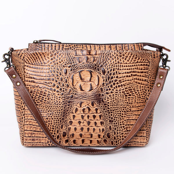 ADBG971 American Darling Crocodile Embossed Western Leather Messenger Bag