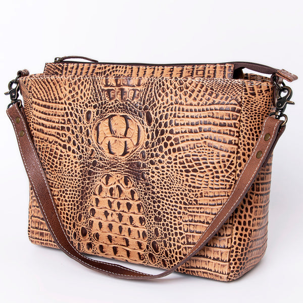ADBG971 American Darling Crocodile Embossed Western Leather Messenger Bag