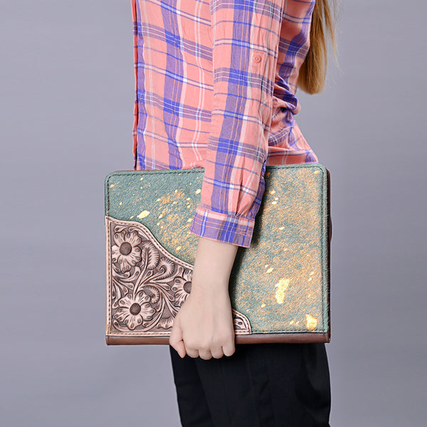 ADBG1040 American Darling Hair-on Cowhide Floral Tooled Leather Western Portfolio