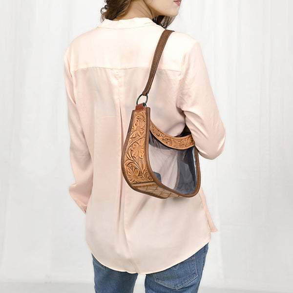 ADBG1098 American Darling Western Leather Clear Bag with Hand Tooled Accents