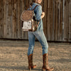 ADBG1102 American Darling Western Leather Mini Backpack with Hair-On Cowhide & Tooled Floral Flap