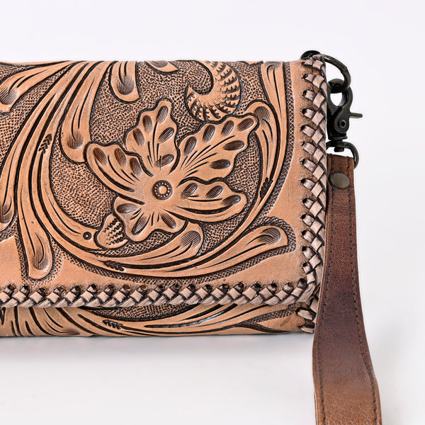 ADBG1105 American Darling Western Hand-Tooled Leather Wristlet Handbag Premium Floral Carved Women Purse