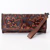 ADBG1106 American Darling Hand-Tooled Leather Western Wristlet Handbag Genuine Leather Floral Carved Wristlet