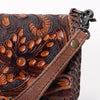ADBG1106 American Darling Hand-Tooled Leather Western Wristlet Handbag Genuine Leather Floral Carved Wristlet
