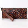 ADBG1106 American Darling Hand-Tooled Leather Western Wristlet Handbag Genuine Leather Floral Carved Wristlet