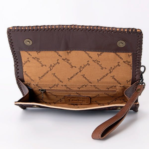 ADBG1106 American Darling Hand-Tooled Leather Western Wristlet Handbag Genuine Leather Floral Carved Wristlet