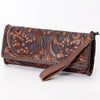 ADBG1106 American Darling Hand-Tooled Leather Western Wristlet Handbag Genuine Leather Floral Carved Wristlet