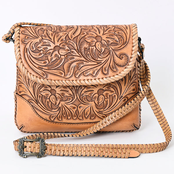 ADBG1108 American Darling Handcrafted Leather Western Crossbody Bag Hand-Tooled Floral Carving with Genuine Leather