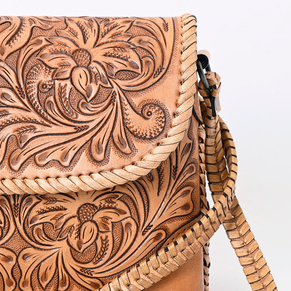 ADBG1108 American Darling Handcrafted Leather Western Crossbody Bag Hand-Tooled Floral Carving with Genuine Leather