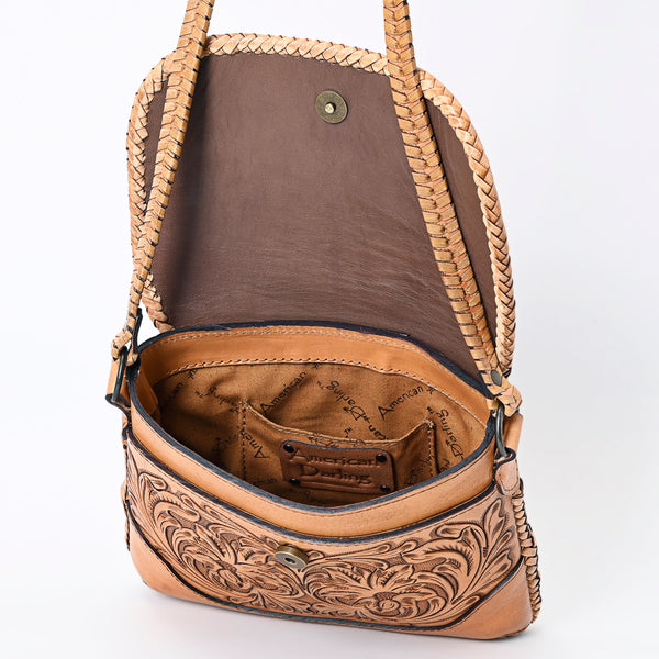 ADBG1108 American Darling Handcrafted Leather Western Crossbody Bag Hand-Tooled Floral Carving with Genuine Leather
