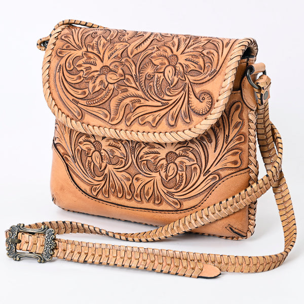 ADBG1108 American Darling Handcrafted Leather Western Crossbody Bag Hand-Tooled Floral Carving with Genuine Leather