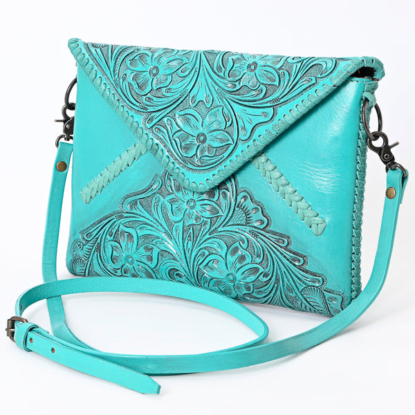 ADBG1109 American Darling Hand-Tooled Genuine Leather Western Envelope Bag Floral Carved Crossbody
