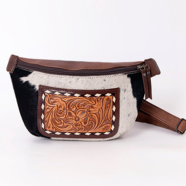 ADBG1110 American Darling Hair-On Cowhide Western Fanny Pack Genuine Leather Hand-Tooled Belt Bag