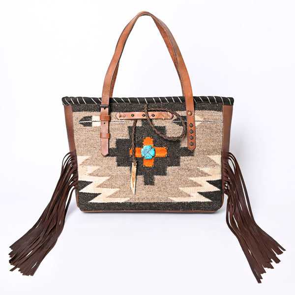 ADBG1113 American Darling Hand-Woven Saddle Blanket Western Tote Bag Genuine Leather Fringe Purse