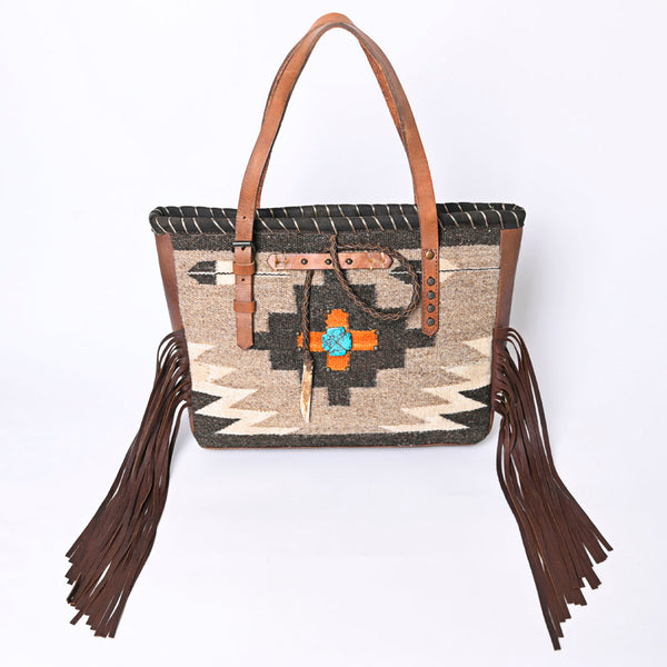 ADBG1113 American Darling Hand-Woven Saddle Blanket Western Tote Bag Genuine Leather Fringe Purse