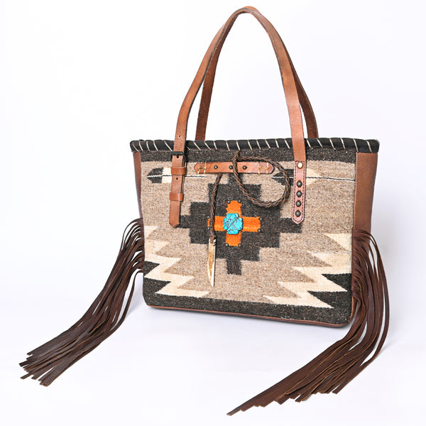 ADBG1113 American Darling Hand-Woven Saddle Blanket Western Tote Bag Genuine Leather Fringe Purse