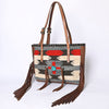 ADBG1115 American Darling Western Leather Tote Bag with Fringe & Handwoven Saddle Blanket Panel