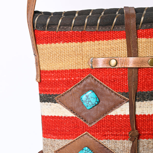 ADBG1116 American Darling Western Leather Crossbody Bag with Fringe & Handwoven Saddle Blanket