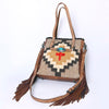 ADBG1120 American Darling Handcrafted Western Leather Tote Bag with Fringe, Genuine Leather & Native Design