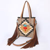 ADBG1120 American Darling Handcrafted Western Leather Tote Bag with Fringe, Genuine Leather & Native Design