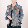ADJKT003 American Darling Tooled Leather Denim Jacket Rose Painted Fringe