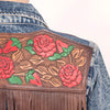 ADJKT003 American Darling Tooled Leather Denim Jacket Rose Painted Fringe