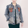 ADJKT003 American Darling Tooled Leather Denim Jacket Rose Painted Fringe