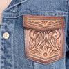 ADJKT004 American Darling Floral Tooled Denim Jacket Harness Leather Fringe