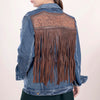 ADJKT004 American Darling Floral Tooled Denim Jacket Harness Leather Fringe
