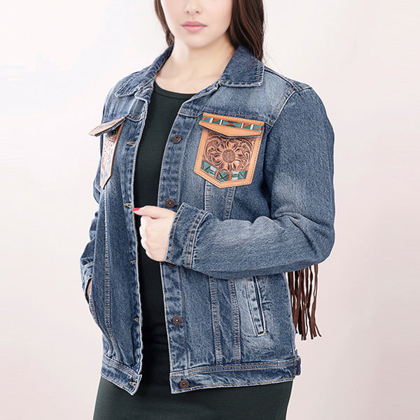 ADJKT006 American Darling Denim & Harness Jacket Aztec Tooled Fringe Top