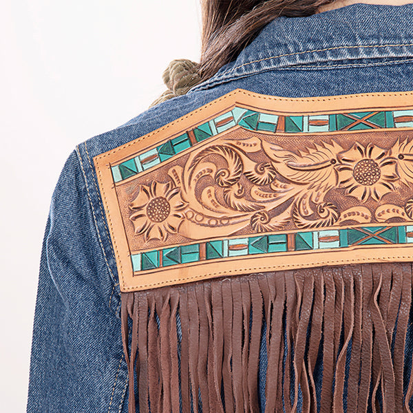 ADJKT006 American Darling Denim & Harness Jacket Aztec Tooled Fringe Top