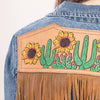 ADJKT007 American Darling Tooled Harness Leather Denim Jacket Cactus Sunflower