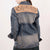 LC-ADJKT011 Western Denim Jacket with Hand-Tooled Tan Leather Yoke - No Fringe