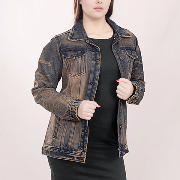 LC-ADJKT012 Hand-Tooled Cactus & Sunflower Western Denim Jacket - Vintage Wash