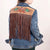 LC-ADJKT017 Denim Jacket with Tooled Cowgirl Scene & Leather Fringe