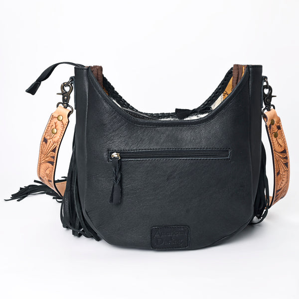 ADBG351 American Darling Western Leather Crossbody Bag with Hair-On Cowhide and Hand Tooled Strap