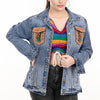 ADJKT001 American Darling Tooled Leather Fringe Denim Jacket Western Cactus Top