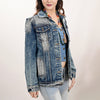 ADJKT005 American Darling Boho Denim Harness Jacket Floral Tooled Fringe