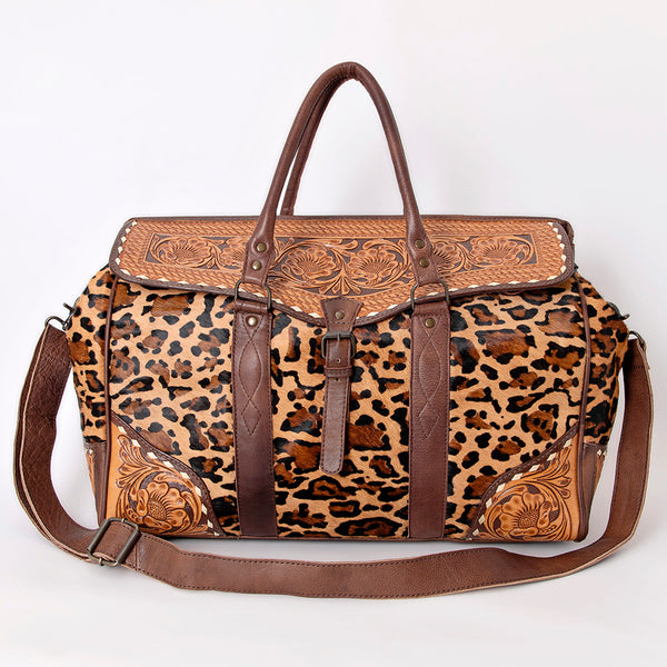 ADBG516 American Darling Hand Tooled Floral & Hair-On Cowhide Western Duffel Bag