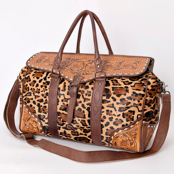 ADBG516 American Darling Hand Tooled Floral & Hair-On Cowhide Western Duffel Bag