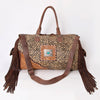 ADBG608 American Darling Hand Tooled Floral & Hair-On Cowhide Western Leather Duffel Bag with Fringes