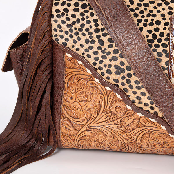 ADBG608 American Darling Hand Tooled Floral & Hair-On Cowhide Western Leather Duffel Bag with Fringes