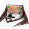ADBGA332 American Darling Desert Cactus Tooled Leather Cowhide Fringe Crossbody Bag