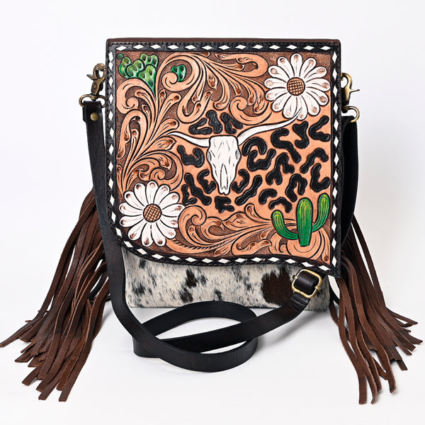 ADBGA333 American Darling Buck Stitched Tooled Leather Hair-On Cowhide Messenger Bag