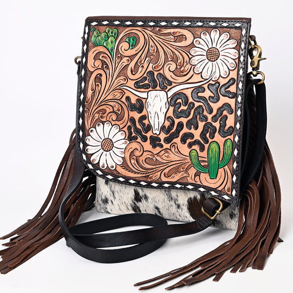 ADBGA333 American Darling Buck Stitched Tooled Leather Hair-On Cowhide Messenger Bag