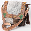 ADBGA336 American Darling Hair-On Cowhide Tooled Leather Messenger Bag With Fringe