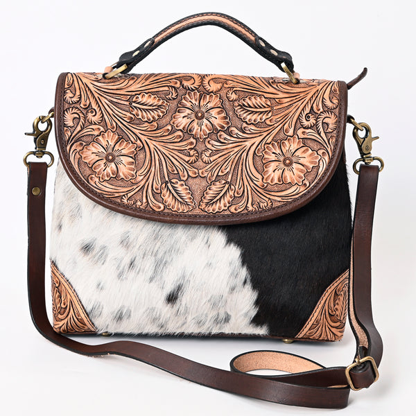 ADBGA338 American Darling Hair-On Cowhide Hand Tooled Leather Messenger Bag