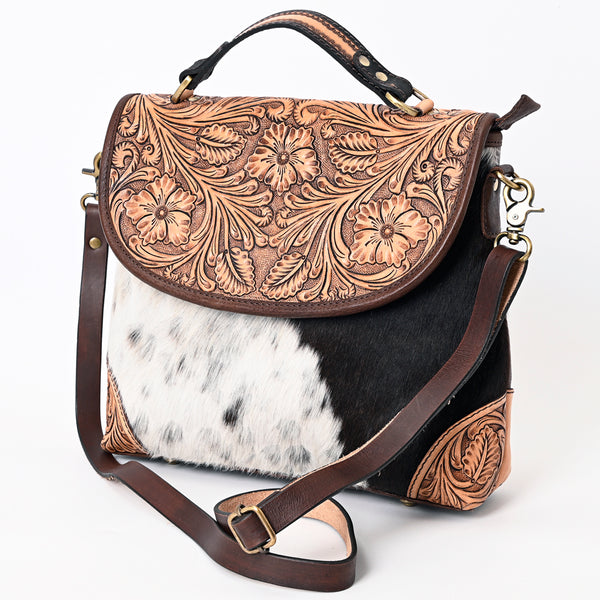 ADBGA338 American Darling Hair-On Cowhide Hand Tooled Leather Messenger Bag